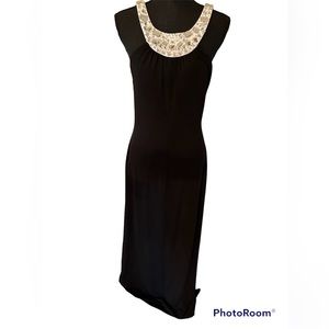 Gown formal black and white with white stones